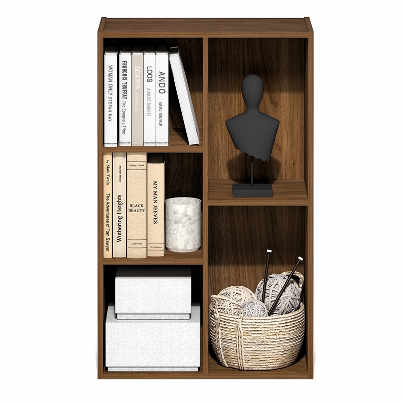 Furinno LUDER 5-Cube Reversible Bookcase. 9.4 x 19.5 x 31.5. Warm Walnut