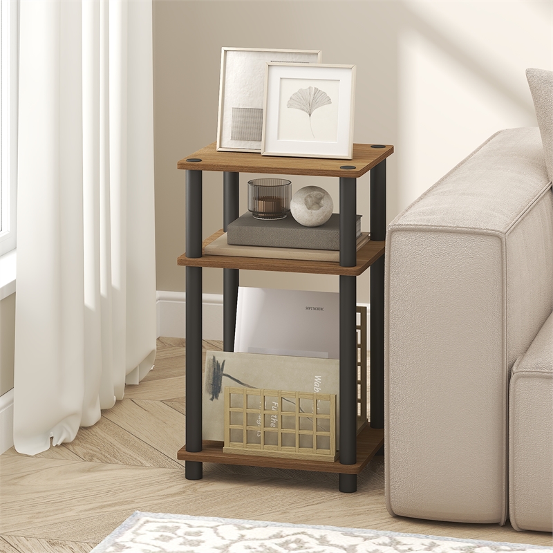 Furinno JUST 3-Tier Open Shelves End Table. Toolless Assembly. Warm Walnut