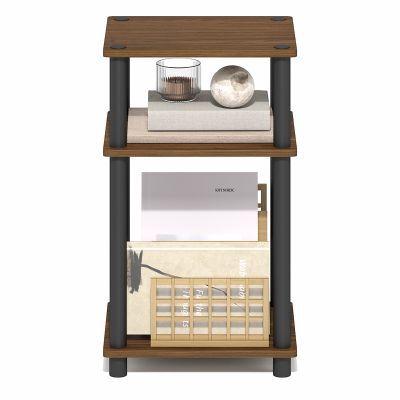 Furinno JUST 3-Tier Open Shelves End Table. Toolless Assembly. Warm Walnut