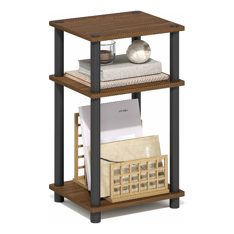 Furinno JUST 3-Tier Open Shelves End Table. Toolless Assembly. Warm Walnut