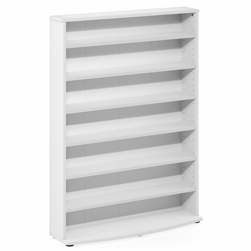 Furinno JAYA 7-Tier Wide Open Shelf CD Rack with Adjustable Shelves. White