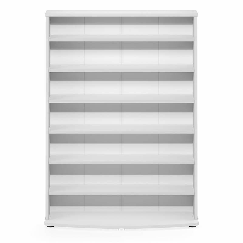 Furinno JAYA 7-Tier Wide Open Shelf CD Rack with Adjustable Shelves. White