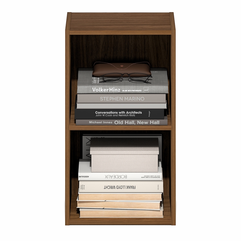 Furinno PASIR 2-Tier Modern Open Shelves Bookcase 9 x 12 x 21. Warm Walnut