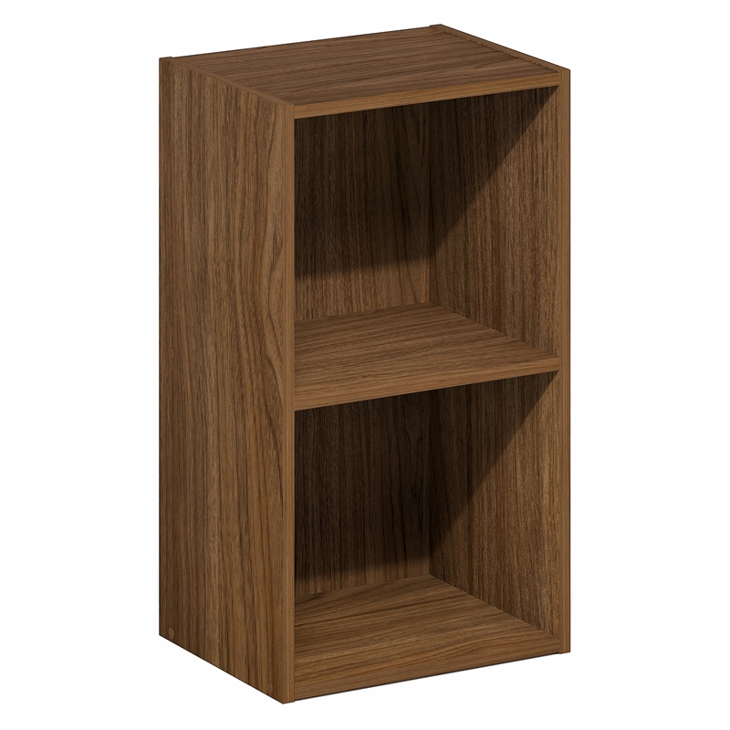 Furinno PASIR 2-Tier Modern Open Shelves Bookcase 9 x 12 x 21. Warm Walnut
