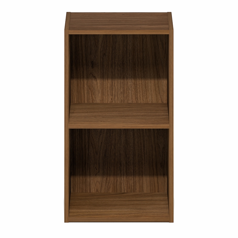 Furinno PASIR 2-Tier Modern Open Shelves Bookcase 9 x 12 x 21. Warm Walnut