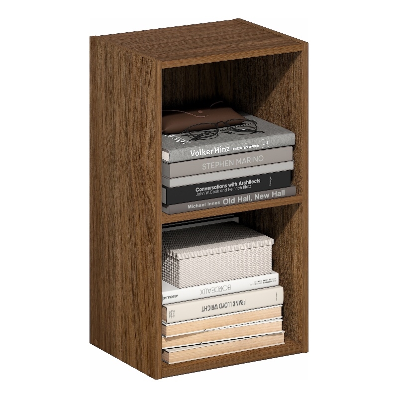 Furinno PASIR 2-Tier Modern Open Shelves Bookcase 9 x 12 x 21. Warm Walnut