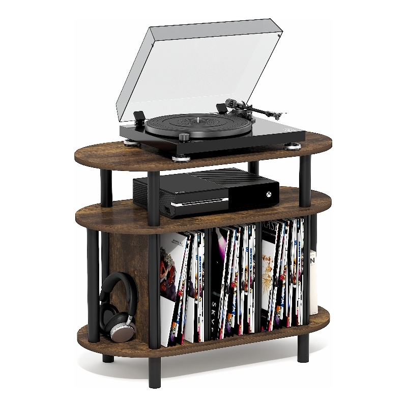 Furinno JAYA Record Player Stand. up to 180-185 Vinyl Records. Amber Pine