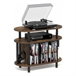 Furinno JAYA Record Player Stand. up to 180-185 Vinyl Records. Amber Pine
