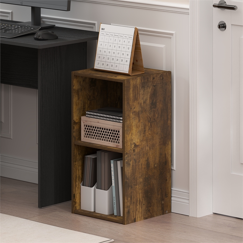 Furinno LUDER 2-Cube Open Shelves Bookcase. 11.6 x 12.2 x 24. Amber Pine