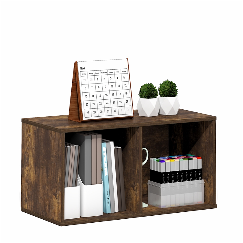 Furinno LUDER 2-Cube Open Shelves Bookcase. 11.6 x 12.2 x 24. Amber Pine