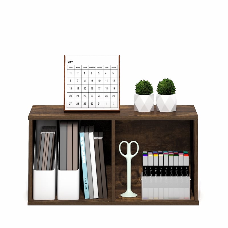 Furinno LUDER 2-Cube Open Shelves Bookcase. 11.6 x 12.2 x 24. Amber Pine