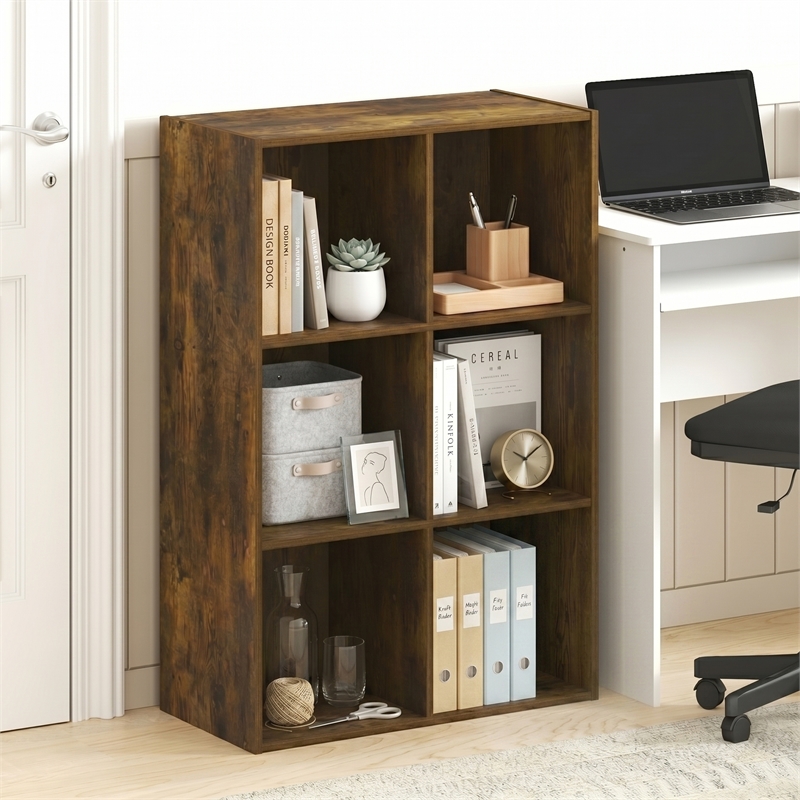 Furinno LUDER 6-Cube Open Shelves Bookcase. 11.6 x 23.9 x 35.7. Amber Pine