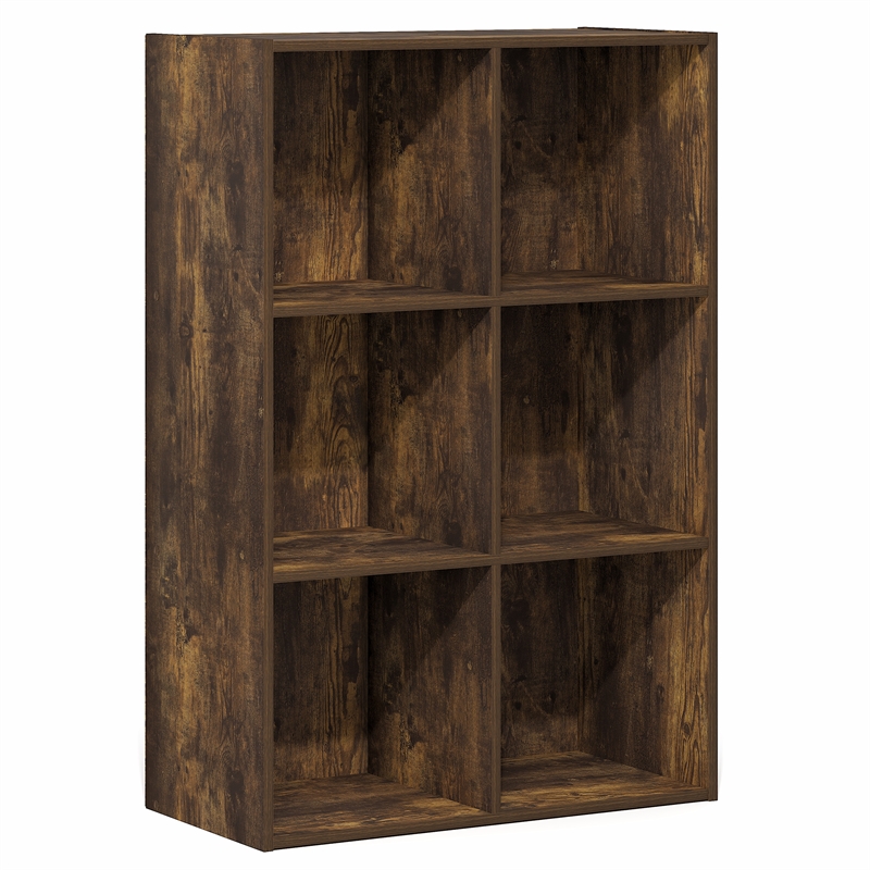 Furinno LUDER 6-Cube Open Shelves Bookcase. 11.6 x 23.9 x 35.7. Amber Pine