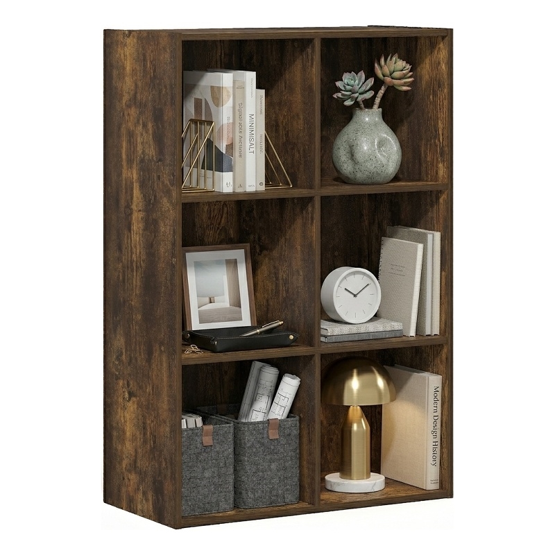 Furinno LUDER 6-Cube Open Shelves Bookcase. 11.6 x 23.9 x 35.7. Amber Pine