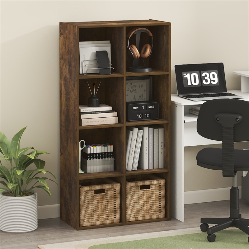 Furinno LUDER 8-Cube Open Shelves Bookcase. 11.6 x 23.9 x 47.4. Amber Pine