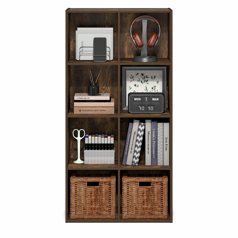 Furinno LUDER 8-Cube Open Shelves Bookcase. 11.6 x 23.9 x 47.4. Amber Pine