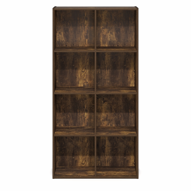 Furinno LUDER 8-Cube Open Shelves Bookcase. 11.6 x 23.9 x 47.4. Amber Pine