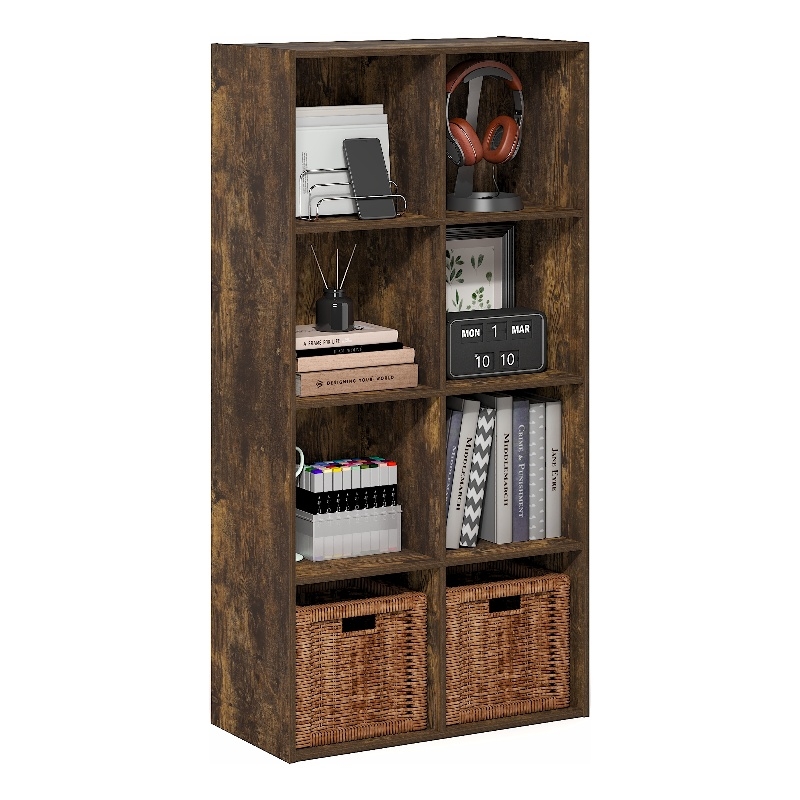 Furinno LUDER 8-Cube Open Shelves Bookcase. 11.6 x 23.9 x 47.4. Amber Pine