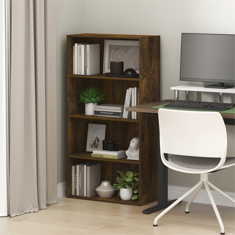 Furinno PASIR 4-Tier Open Shelves Bookcase. 11.6 x 24.6 x 46.9. Amber Pine