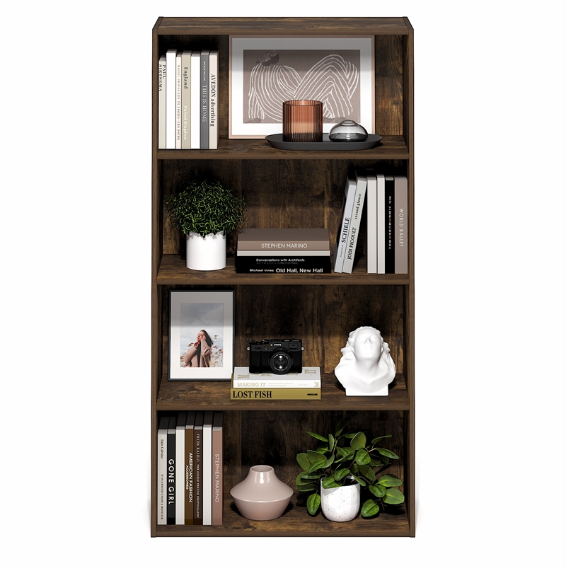 Furinno PASIR 4-Tier Open Shelves Bookcase. 11.6 x 24.6 x 46.9. Amber Pine