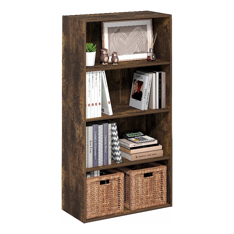 Furinno PASIR 4-Tier Open Shelves Bookcase. 11.6 x 24.6 x 46.9. Amber Pine