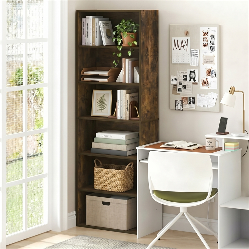 Furinno PASIR 6-Tier Open Shelves Bookcase. 11.6 x 24.6 x 71. Amber Pine