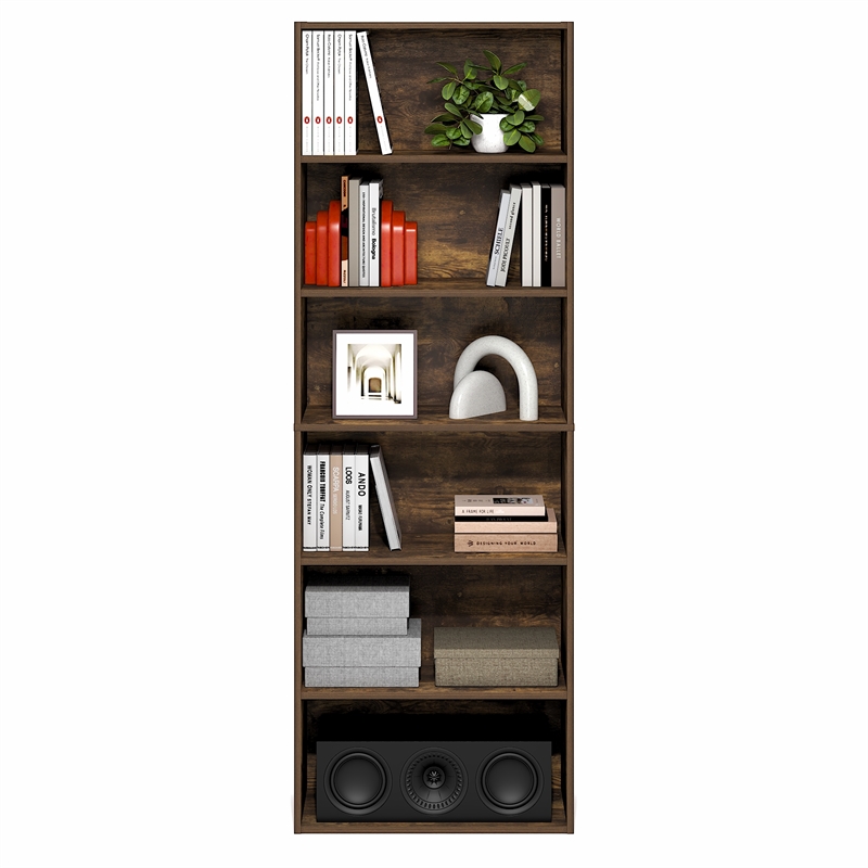 Furinno PASIR 6-Tier Open Shelves Bookcase. 11.6 x 24.6 x 71. Amber Pine