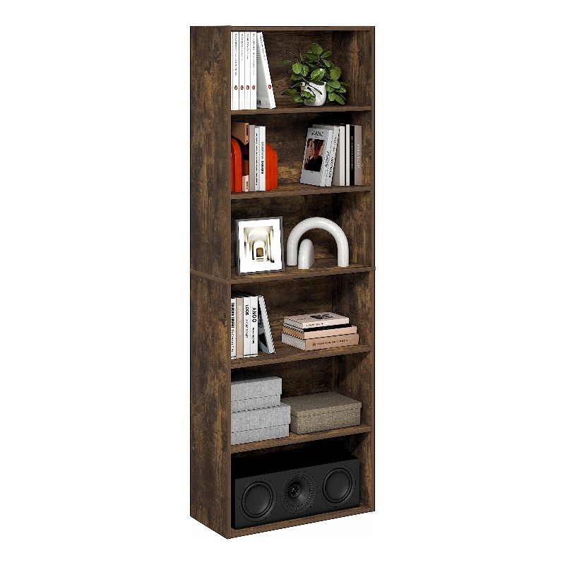 Furinno PASIR 6-Tier Open Shelves Bookcase. 11.6 x 24.6 x 71. Amber Pine