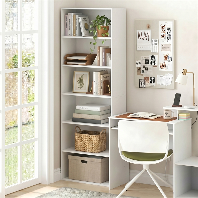 Furinno PASIR 6-Tier Open Shelves Bookcase. 11.6 x 24.6 x 71. White