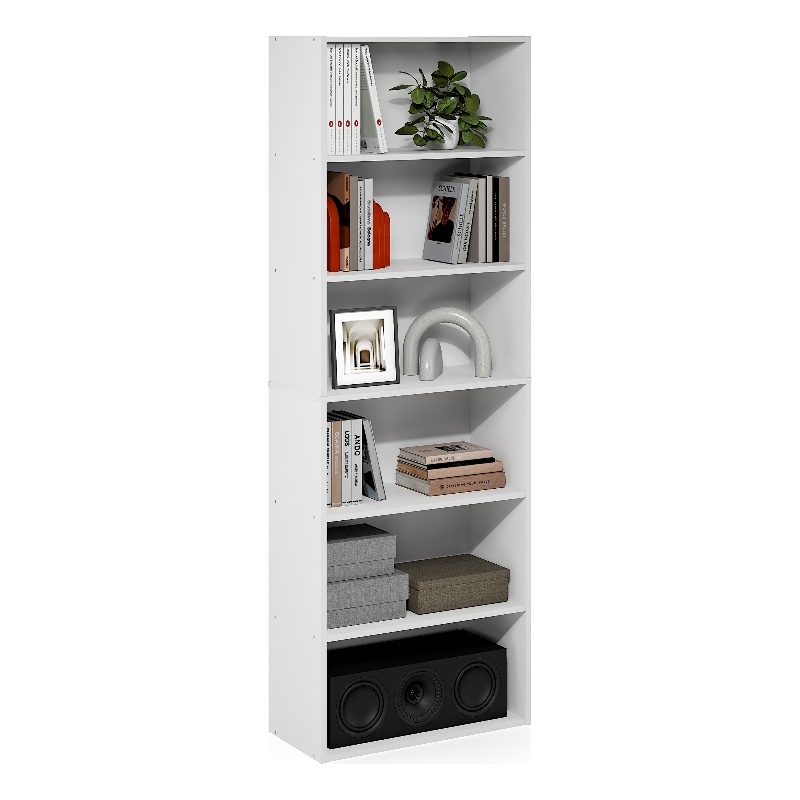 Furinno PASIR 6-Tier Open Shelves Bookcase. 11.6 x 24.6 x 71. White