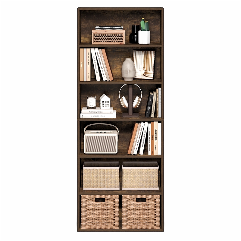 Furinno JAYA 6-Tier Open Shelf Bookcase. 9.5 x 24.6 x 63.3. Amber Pine