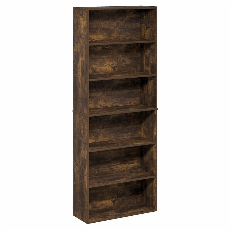 Furinno JAYA 6-Tier Open Shelf Bookcase. 9.5 x 24.6 x 63.3. Amber Pine