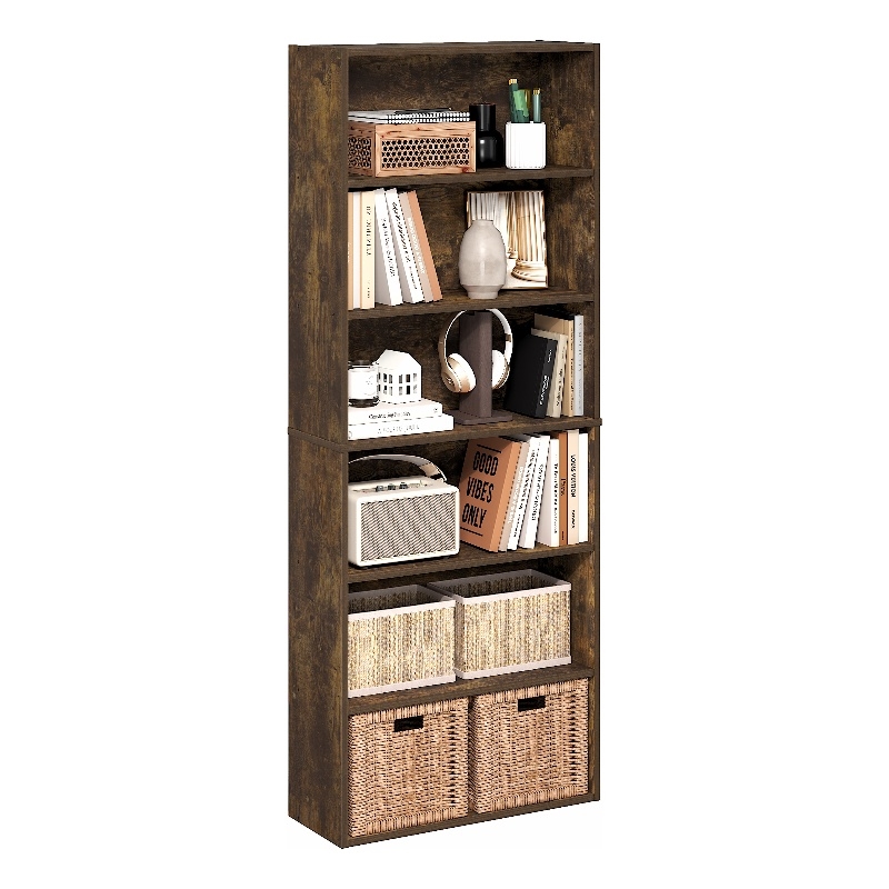 Furinno JAYA 6-Tier Open Shelf Bookcase. 9.5 x 24.6 x 63.3. Amber Pine