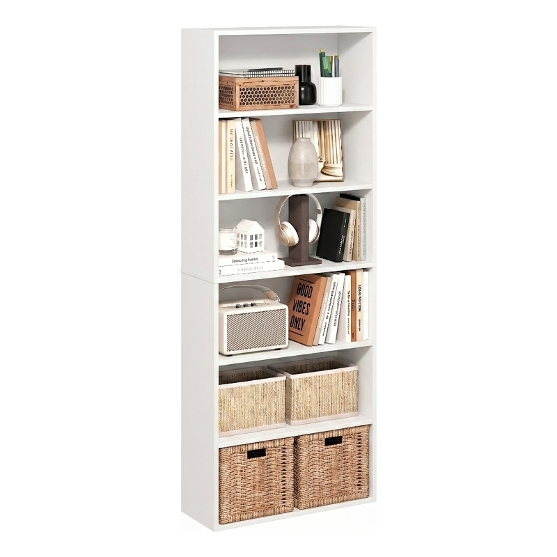 Furinno JAYA 6-Tier Open Shelf Standing Bookcase. 9.5 x 24.6 x 63.3. White