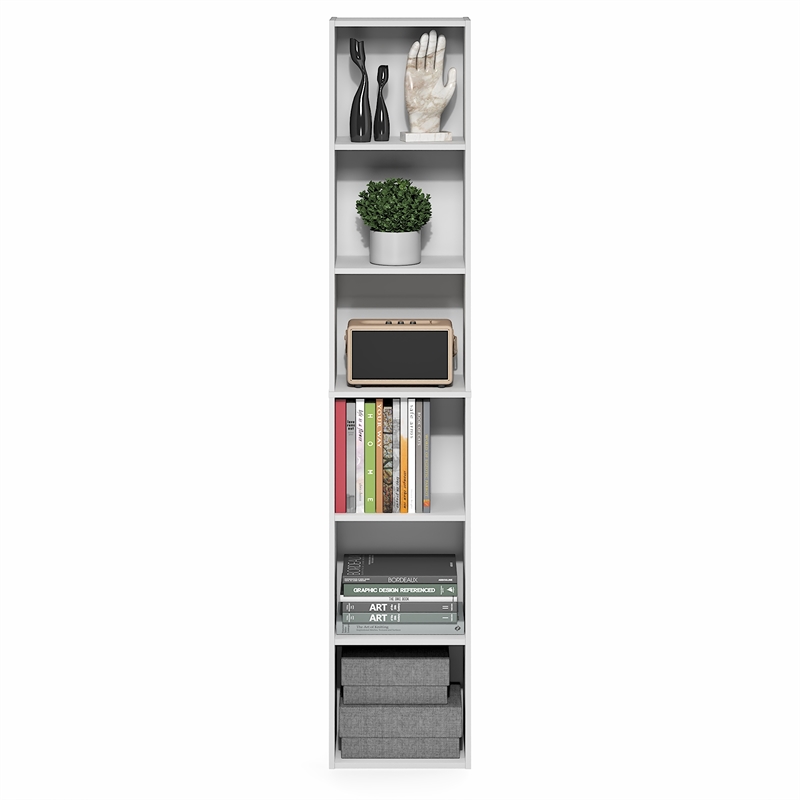 Furinno LUDER 6-Tier Narrow Open Shelf Bookcase. 9.4 x 12.1 x 63.3. White