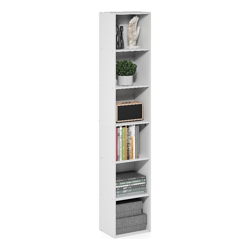 Furinno LUDER 6-Tier Narrow Open Shelf Bookcase. 9.4 x 12.1 x 63.3. White