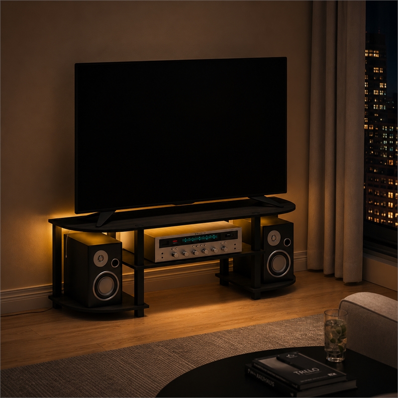 Furinno Turn-S-Tube 3-Tier LED TV Stand for TV up to 55 Inch. Espresso