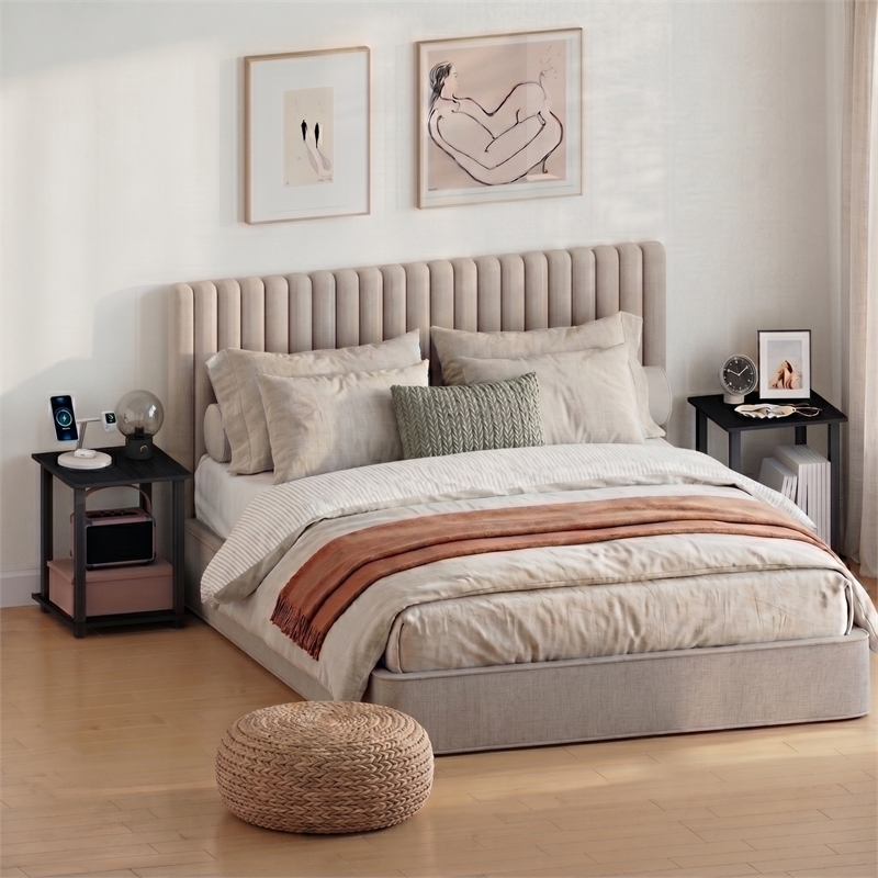 Furinno SIMPLISTIC Set of 2. 2-Tier Nightstand. Bedside Table. Americano