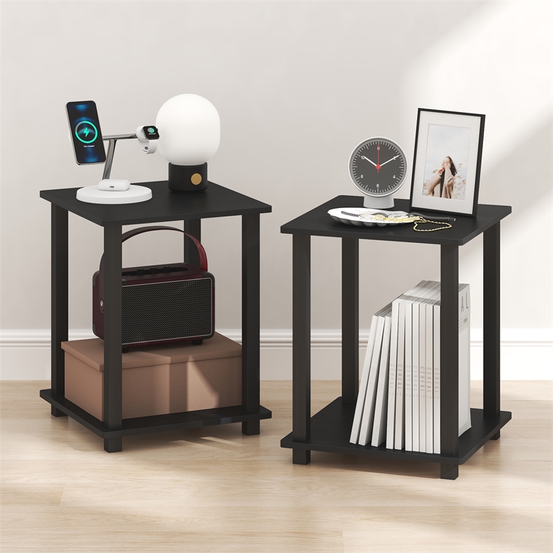 Furinno SIMPLISTIC Set of 2. 2-Tier Nightstand. Bedside Table. Americano
