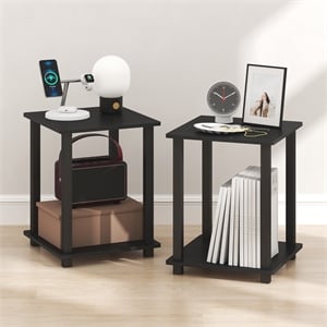 Furinno SIMPLISTIC Set of 2. 2-Tier Nightstand. Bedside Table. Americano