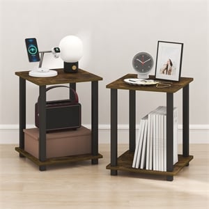 Furinno SIMPLISTIC Set of 2. 2-Tier Nightstand. Bedside Table. Amber Pine