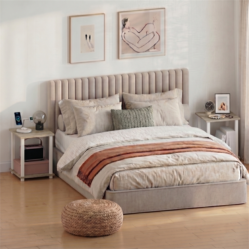 Furinno SIMPLISTIC Set of 2. 2-Tier Nightstand. Bedside Table. Sonoma Oak