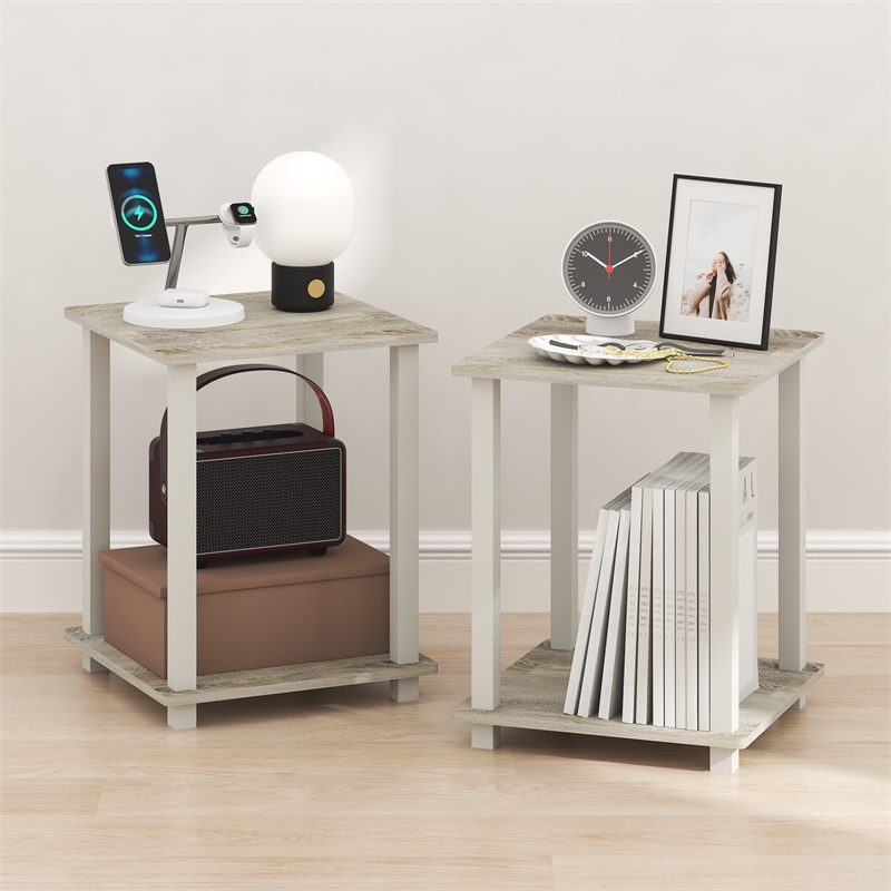 Furinno SIMPLISTIC Set of 2. 2-Tier Nightstand. Bedside Table. Sonoma Oak