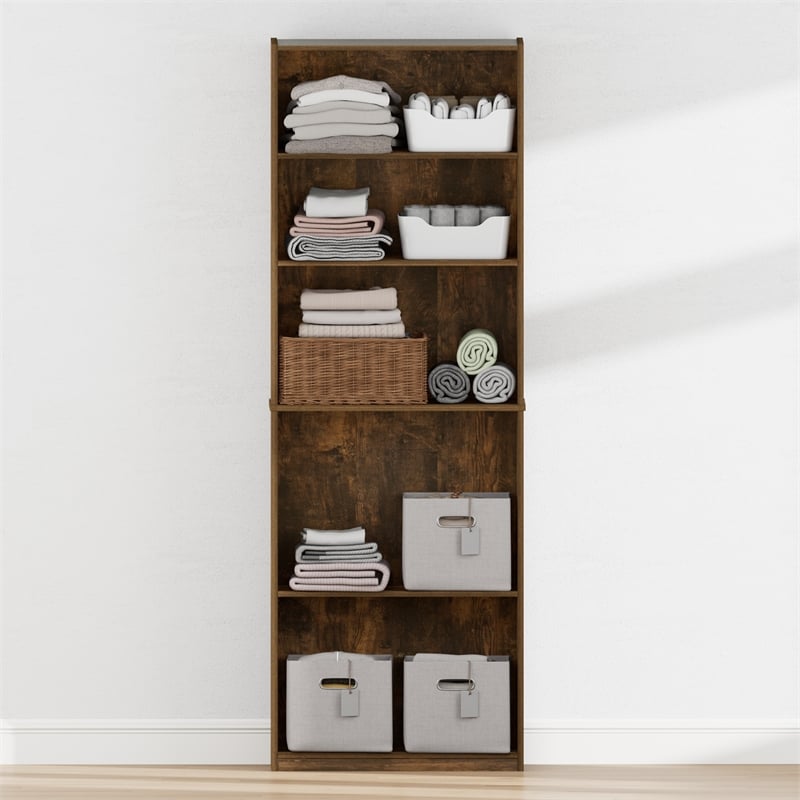 Furinno REED 5-Tier Open Shelf Closet Organizers/Storage. Amber Pine