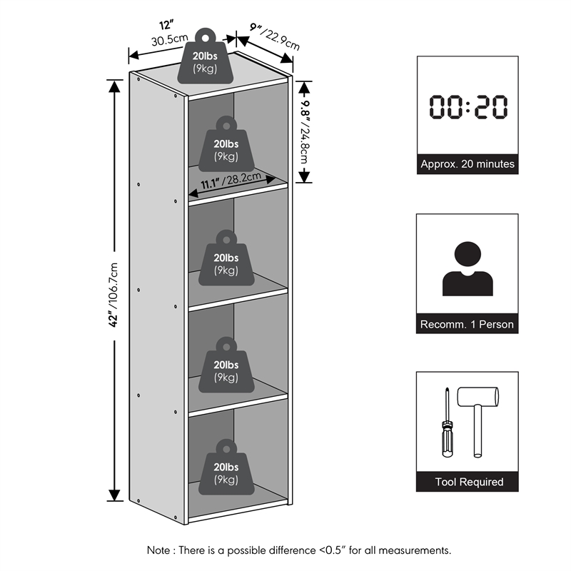 Furinno REED 4-Tier Open Shelf Closet Organizers/Storage. Blackwood
