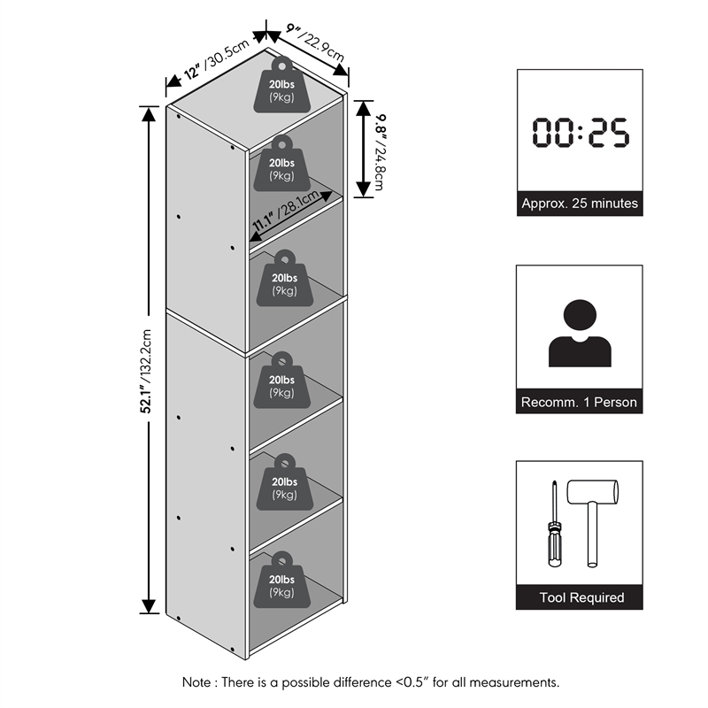Furinno REED 5-Tier Open Shelf Closet Organizers/Storage. Blackwood
