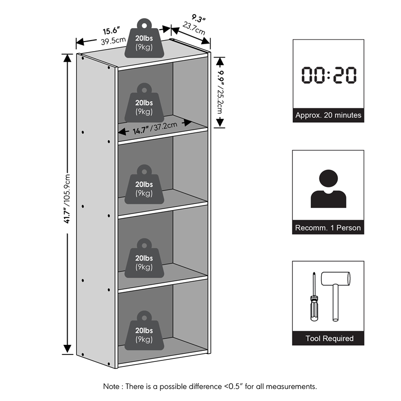 Furinno REED 4-Tier Open Shelf Clothing Storage. Blackwood