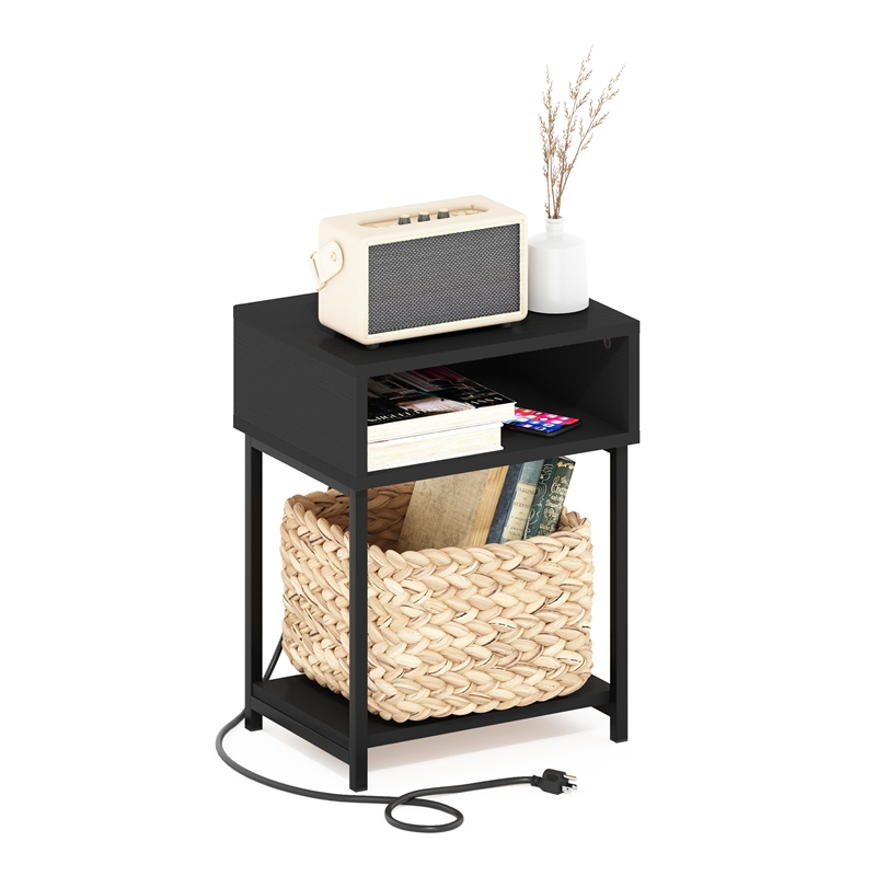 Furinno MORETTI 3-Tier Nightstand. USB & Type-C Charging Port. Americano