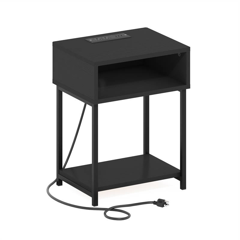 Furinno MORETTI 3-Tier Nightstand. USB & Type-C Charging Port. Americano
