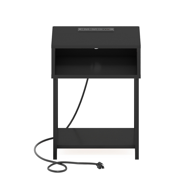 Furinno MORETTI 3-Tier Nightstand. USB & Type-C Charging Port. Americano